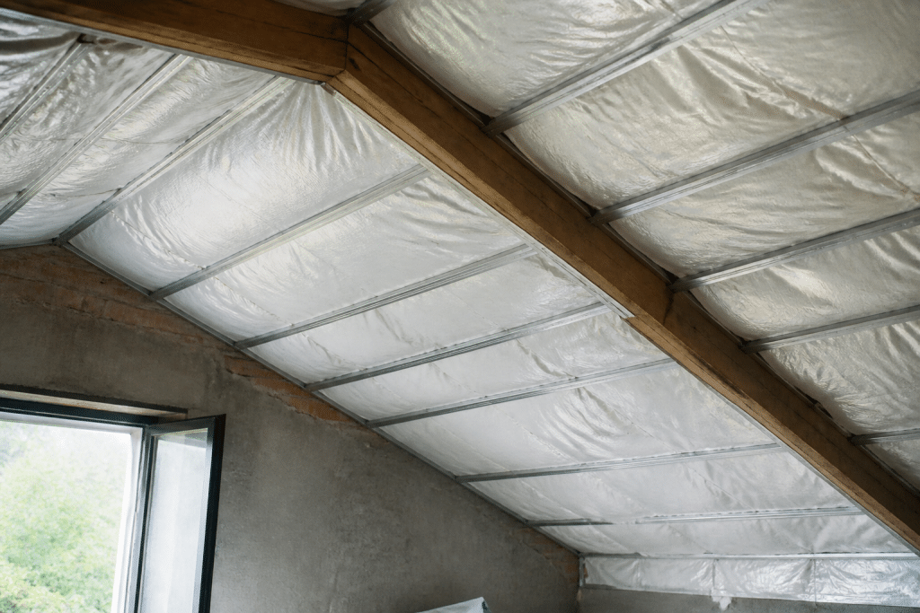 Isolant thermique installee sous rampants toiture interieur