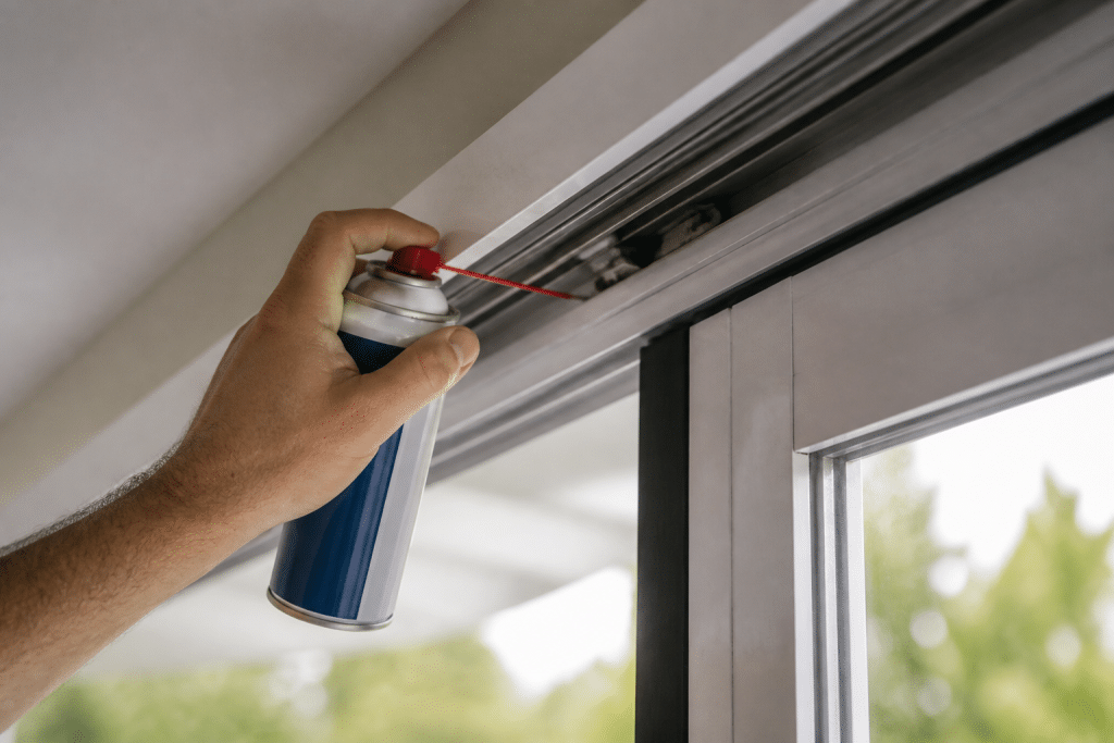 Main lubrифiant rails de porte coulissante avec produit adapte