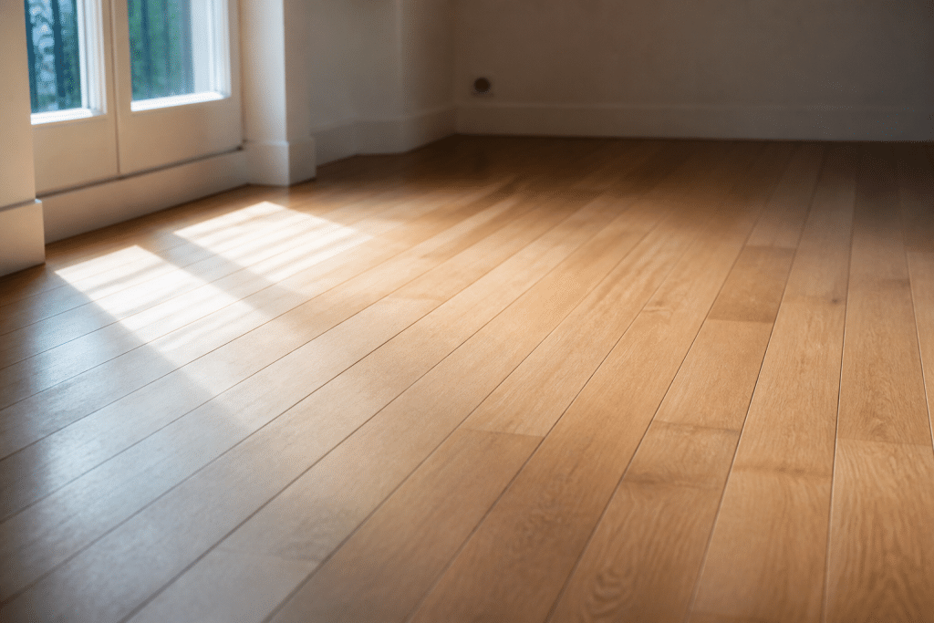 Lames de parquet alignées parallèlement à la lumière naturelle