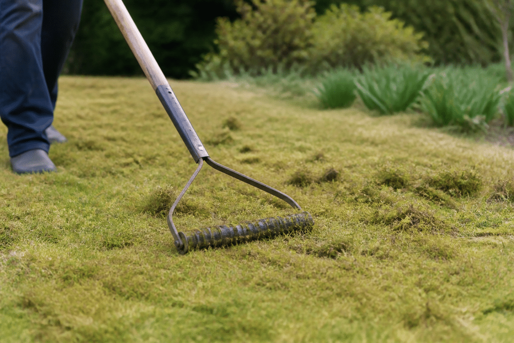 Scarificateur manuel grattant couche morte herbe et mousse